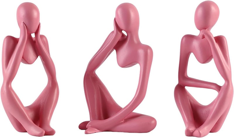 BrownLove 3pcs Pink Human Body Abstract Art Decoration, Modern Art Resin Statue Room Office Shelf Bookcase Decoration - Image 1